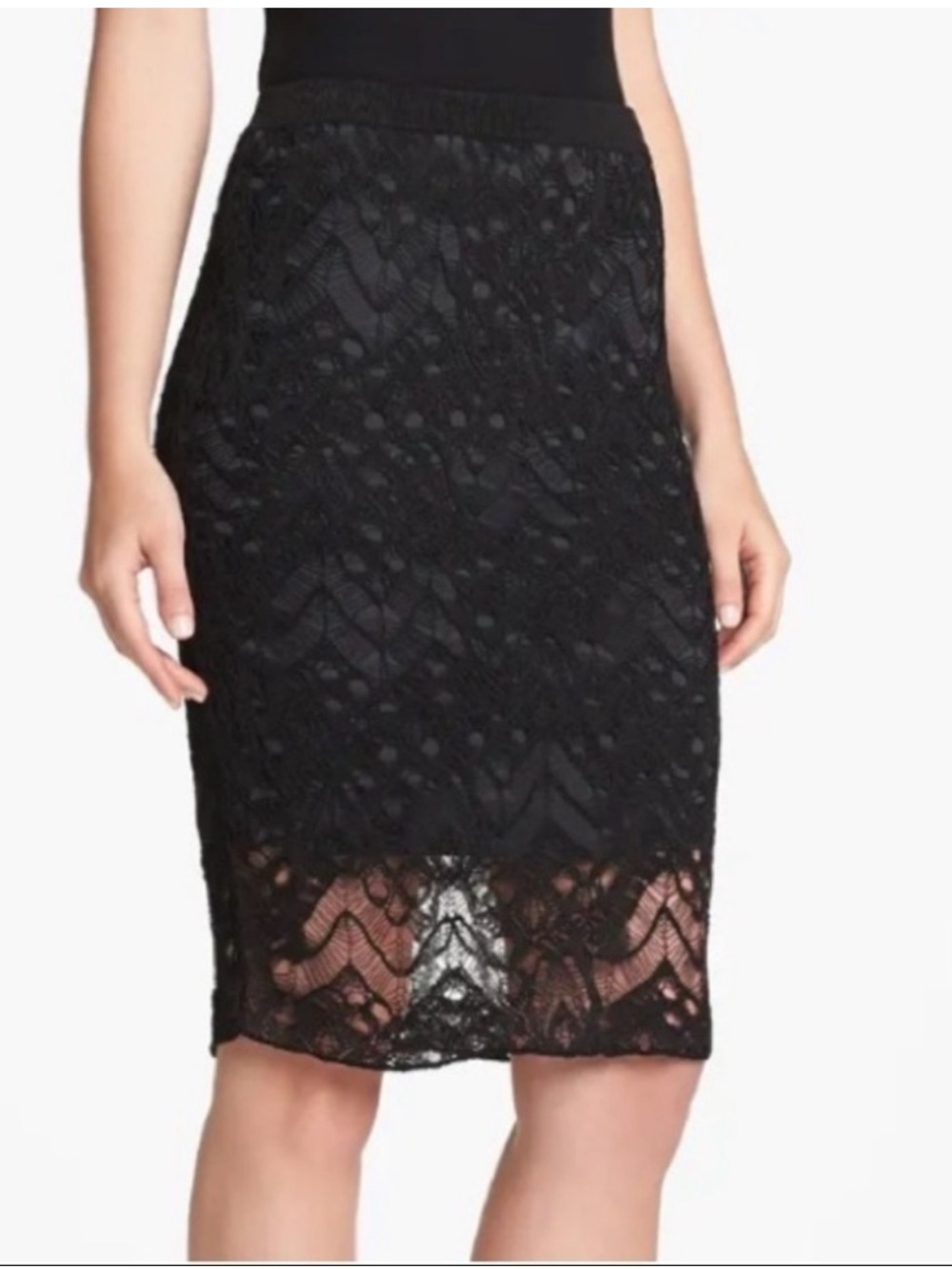 Eileen Fisher Black Lace Pencil Skirt